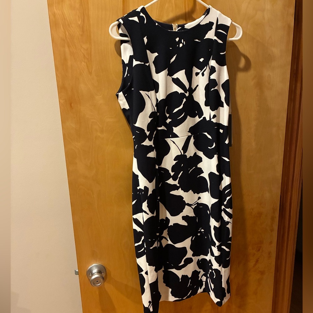 Andrew Marc Black and White Floral Midi Dress